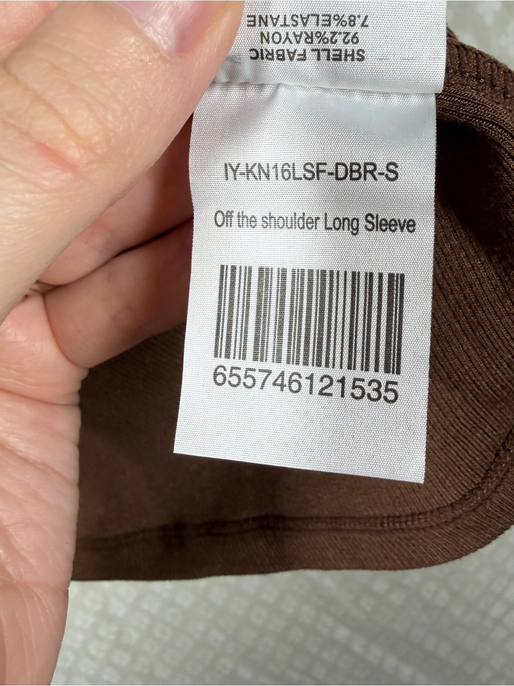 Klassy Network Brown Micro Rib Off The Shoulder Long Sleeve Top - Picture 5 of 7